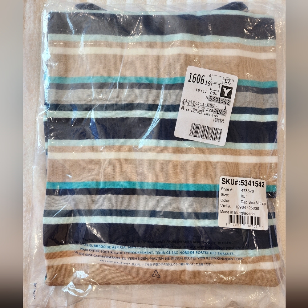 Lands' End Women's Long Sleeve Blue Multi-Striped T-Shirt XL Tall New In… - Picture 2 of 4